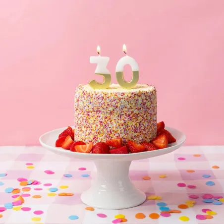 Number candle 30 with white and gold