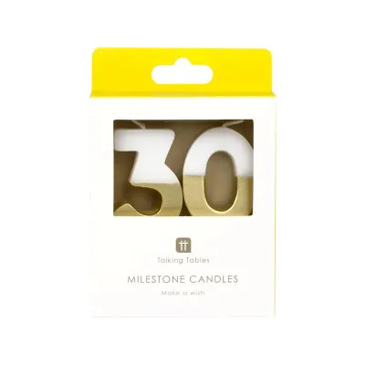 Bougie numérotée 30 avec blanc et or