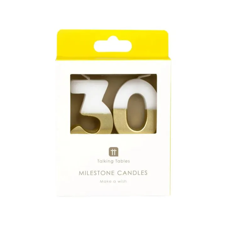 Candela numero 30 con bianco e oro