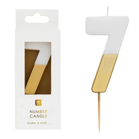 Number candle 7 with white and gold