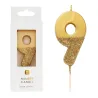 Number candle 9 with gold and gold glitter