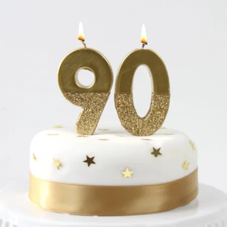 Candela numero 9 con glitter oro e oro