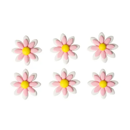 Sugar decoration pink daisies, 6 pieces