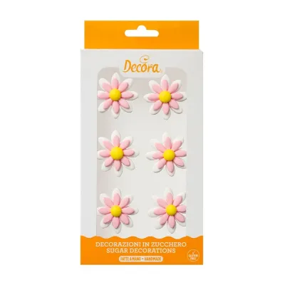 Zuckerdekoration rosa Margeriten, 6 Stück