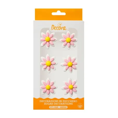 Decorazione di zucchero margherite rosa, 6 pezzi