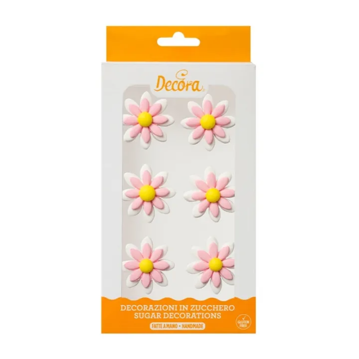 Zuckerdekoration rosa Margeriten, 6 Stück