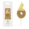 Zahlenkerze 6 mit Gold und Goldglitzer