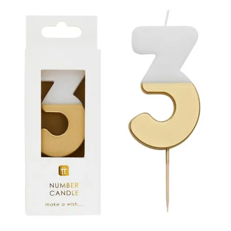 Candela numero 3 con bianco e oro