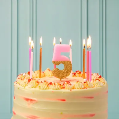 Number candle 5 with pink and gold