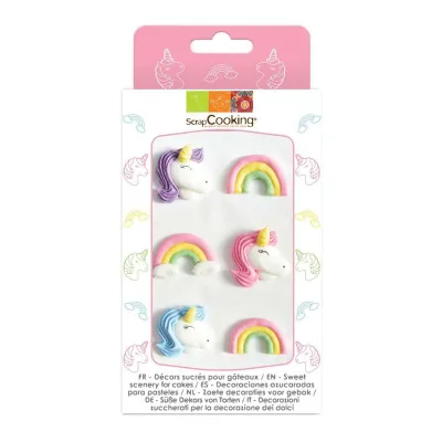 Zuckerdekor Einhorn & Regenbogen, 6 Stück