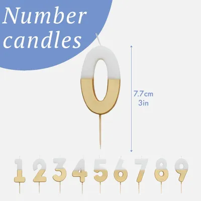 Candela numero 0 con bianco e oro