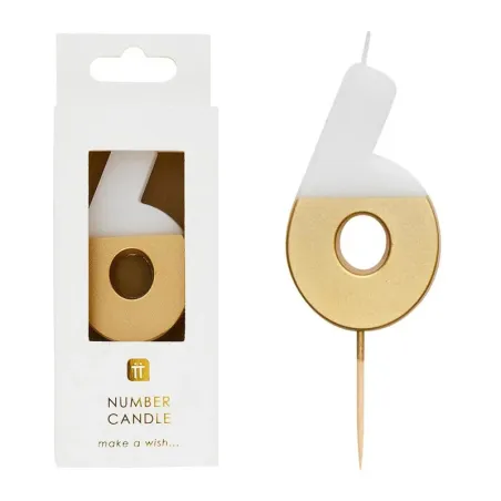 Candela numero 6 con bianco e oro