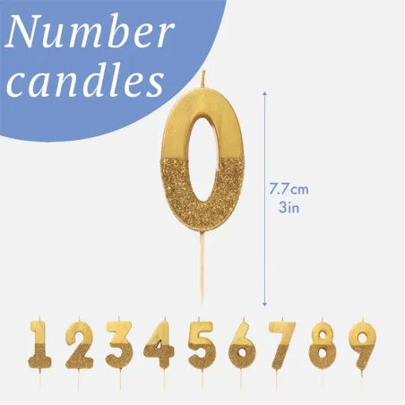 Candela numero 4 con glitter oro e oro
