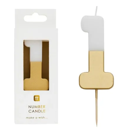 Bougie numérotée 1 avec blanc et or