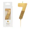 Candela numero 7 con glitter oro e oro