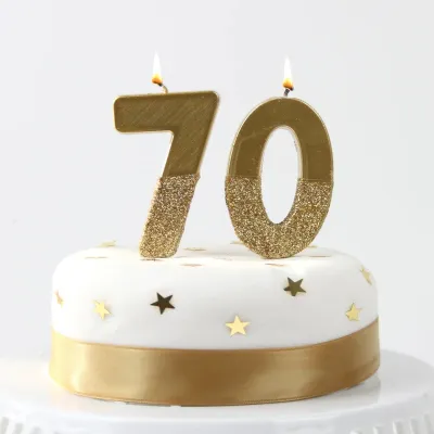 Zahlenkerze 7 mit Gold und Goldglitzer
