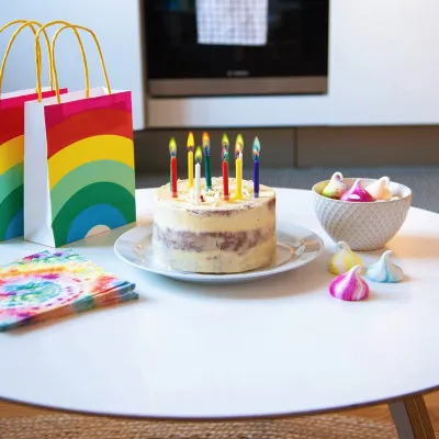Candles rainbow colors with colored flame, 12 pieces