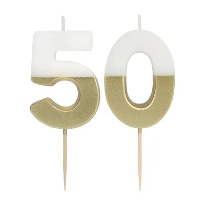 Zahlenkerze 50 mit Weiss und Gold