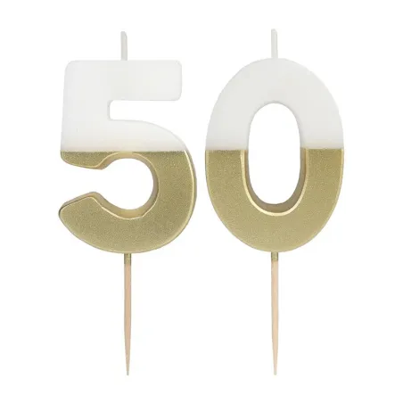 Bougie numérotée 50 avec blanc et or