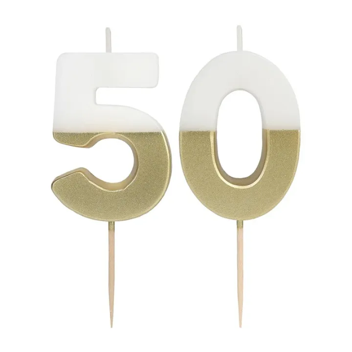 Bougie numérotée 50 avec blanc et or