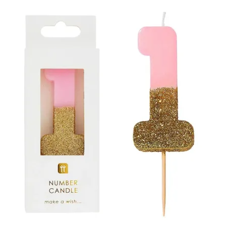Number candle 1 with pink and gold