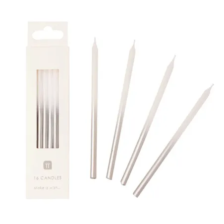 Candele con sfumatura argento 10 cm, 16 pezzi