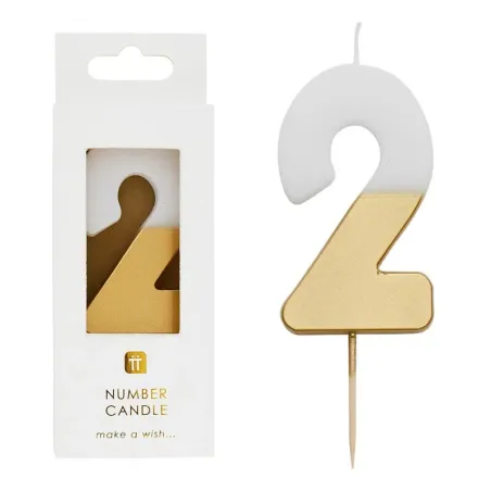 Candela numero 2 con bianco e oro