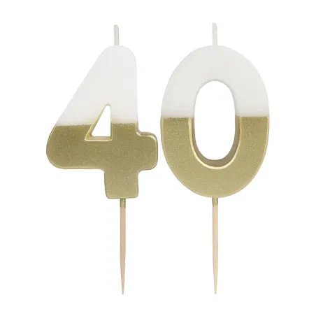 Candela numero 40 con bianco e oro
