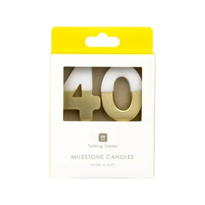 Candela numero 40 con bianco e oro
