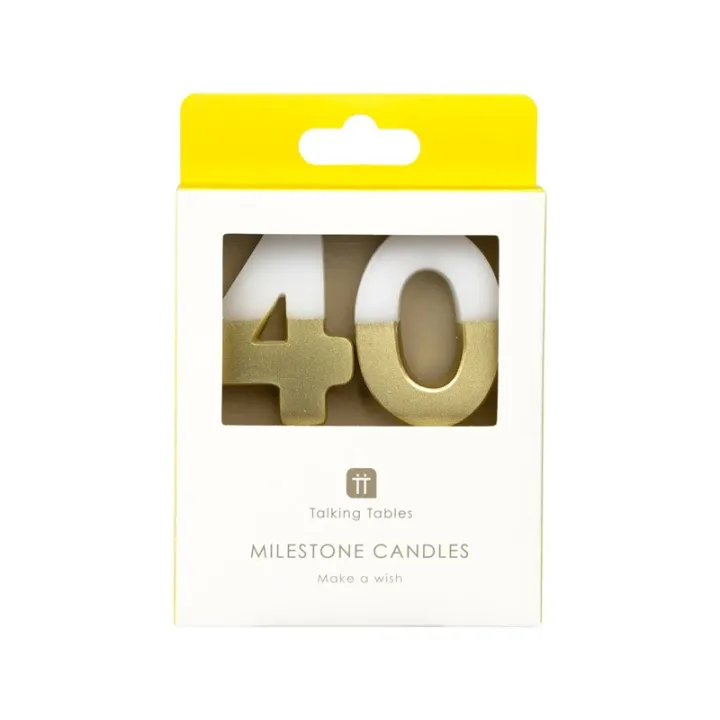 Candela numero 40 con bianco e oro