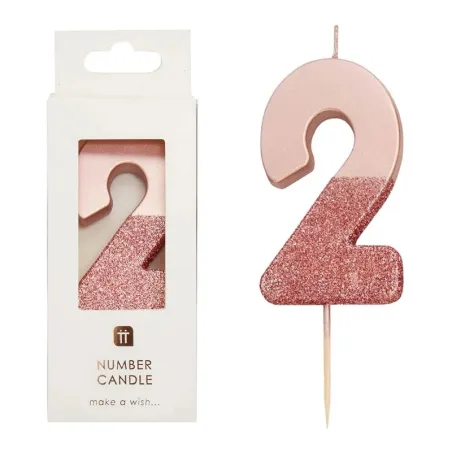 Number candle 2 with rose gold and rose glitter