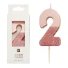 Bougie numéro 2 avec or rose et paillettes roses