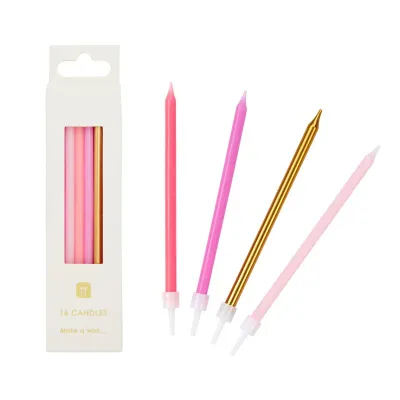 Kerzen Rosa, Pink und Gold 10 cm, 16 Stück