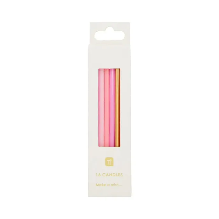 Kerzen Rosa, Pink und Gold 10 cm, 16 Stück