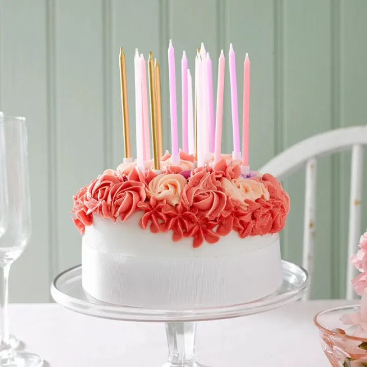 Kerzen Rosa, Pink und Gold 10 cm, 16 Stück