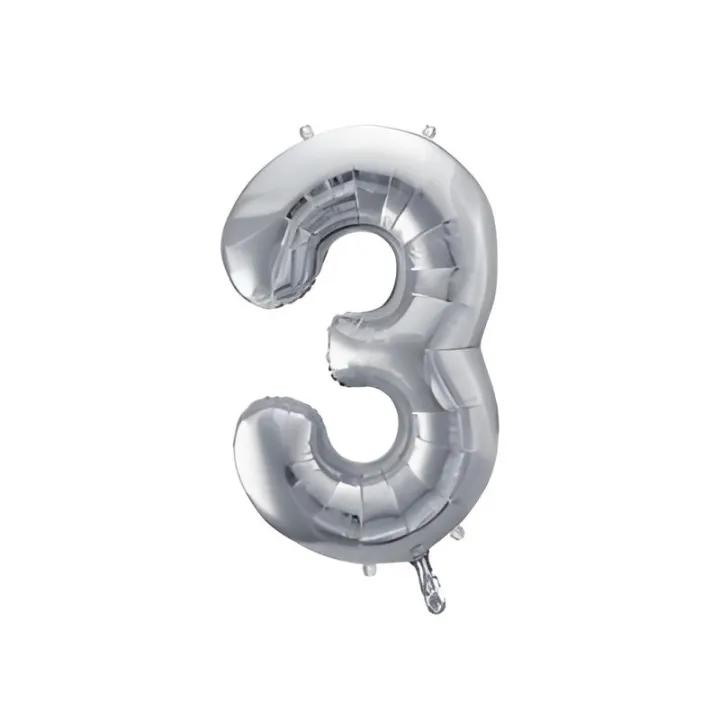 Large Silver Foil Balloon Number 3 – 86 cm