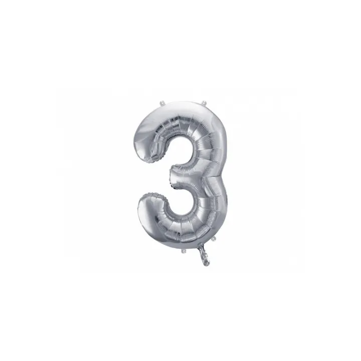 Large Silver Foil Balloon Number 3 – 86 cm