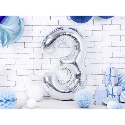 Large Silver Foil Balloon Number 3 – 86 cm