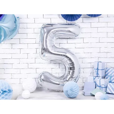 Large Foil Balloon Silver Number 5 – 86 cm