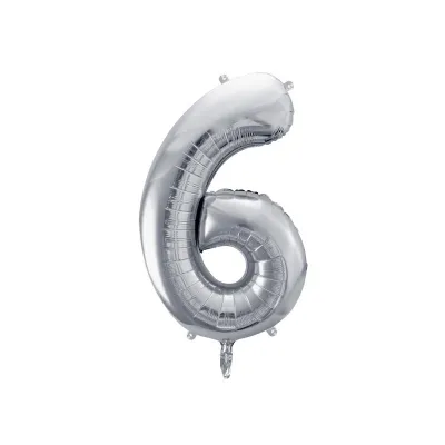 Grosser Folienballon Silber Zahl 6 – 86 cm