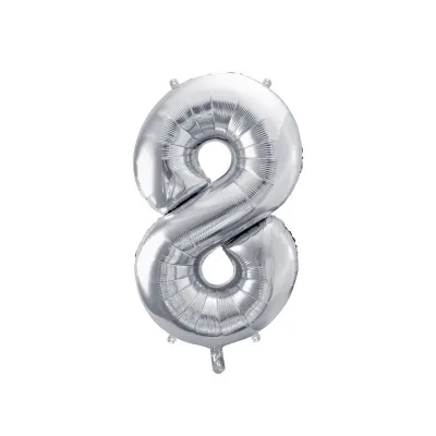 Grosser Folienballon Silber Zahl 8 – 86 cm