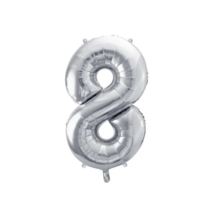 Grosser Folienballon Silber Zahl 8 – 86 cm