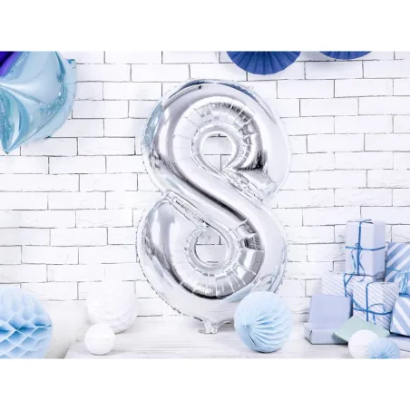 Large Foil Balloon Silver Number 8 – 86 cm