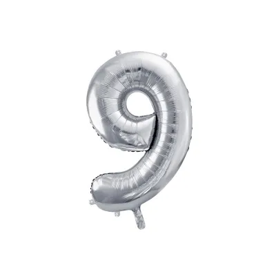 Grosser Folienballon Silber Zahl 9 – 86 cm