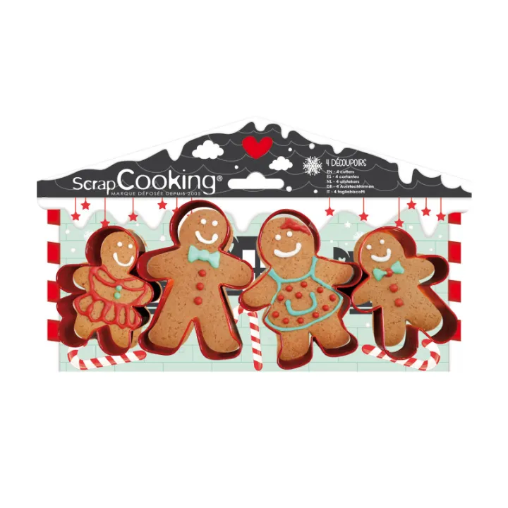 Gingerbread family cookie cutter, 4-piece, stainless steel