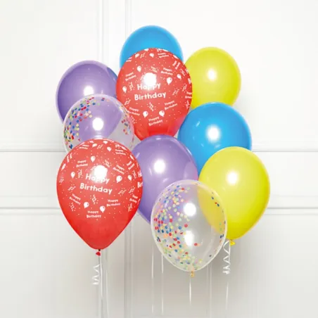 Colorful Happy Birthday balloon bouquet, 10 pieces