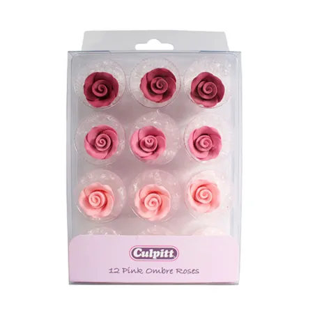 Décorations en sucre Roses roses, 12 pièces