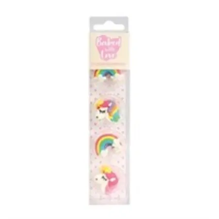 Sugar decoration unicorn with rainbow, 12 pieces