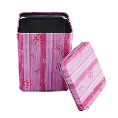 Teedose Rosa Blumen, 86 x 86 x 110 mm