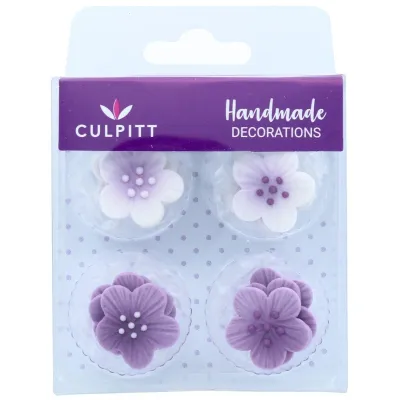 Zuckerdekoration Blumen Lila, 12 Stück